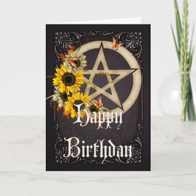 Pentagram 7 Wicca Happy Birthday Greeting Card (Front)