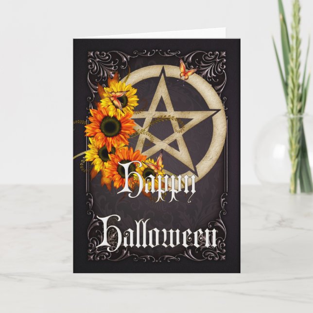 Pentagram 7 Wicca Happy Halloween Greeting Card (Front)