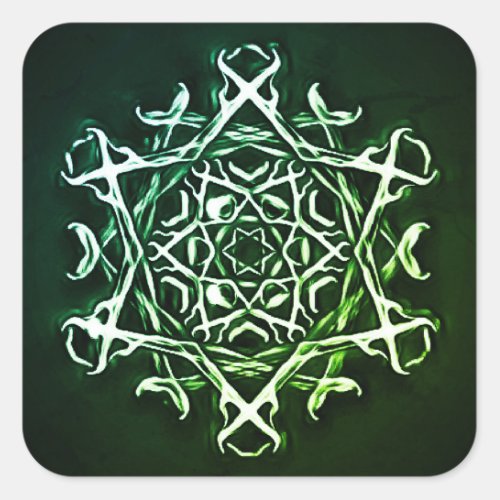 Pentagram and Antlers Green Occult Symbol Gothic Square Sticker