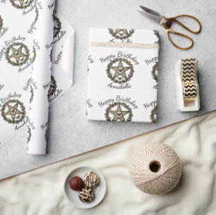Pentagram and Moth Witchy Art Custom Name Wrapping Paper
