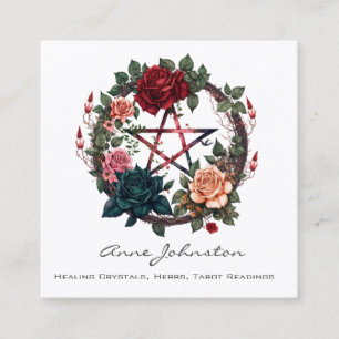 Pentagram and Red Wreath Square Business Card