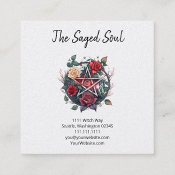 Pentagram And Roses Square Business Card by businesscardsforyou at Zazzle