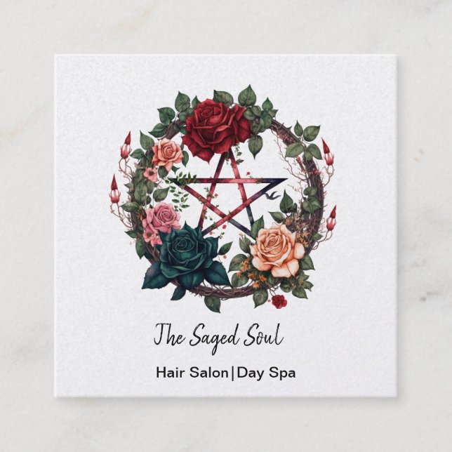 Pentagram and Roses Square Business Card (Front)