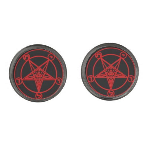 Pentagram Baphomet RED Cufflinks