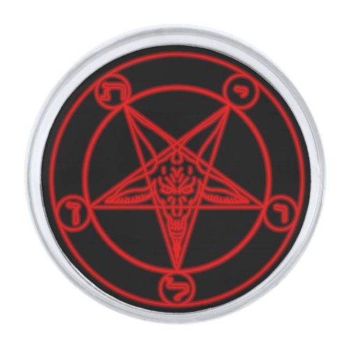 Pentagram Baphomet RED Silver Finish Lapel Pin