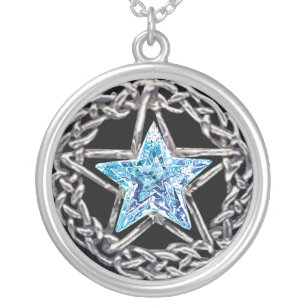 Cabochon Glass necklace Silver charm pendant jewelry（black pentagra）A112 