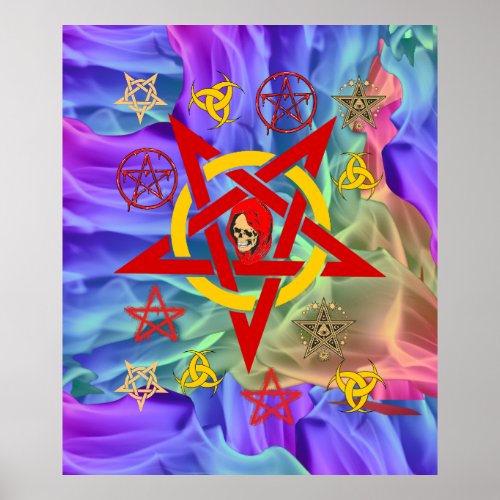 Pentagram Five Star Occult in Colorful Smoking Poster