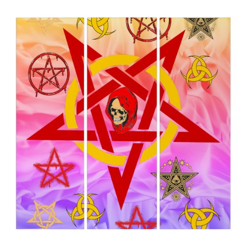 Pentagram Five Star Occult in Colorful Smoking Triptych