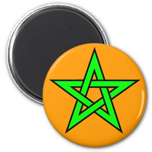 Pentagram Green on Orange Magnet