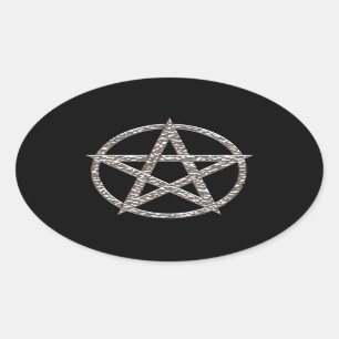 Pentagram Hammered Chrome Oval Sticker