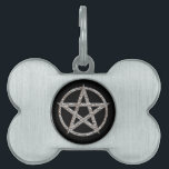 Pentagram Hammered Chrome Pet Name Tag<br><div class="desc">Pentagram five pointed star with a hammered chrome metallic effect</div>