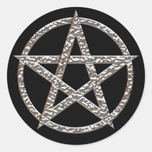 Pentagram Hammered Chrome Round Sticker