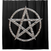 Pentagram Hammered Chrome Shower Curtain