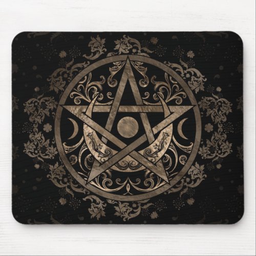 Pentagram Ornament _ Gold and Black Mouse Pad
