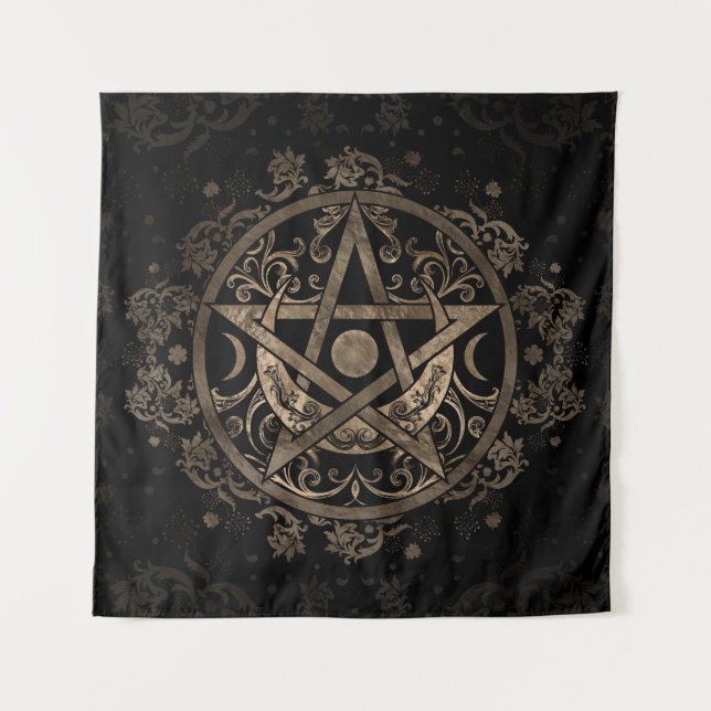 Pentagram Ornament - Gold and Black Tapestry (Front)