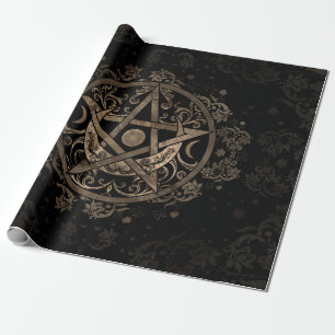 Pentagram Ornament - Gold and Black Wrapping Paper