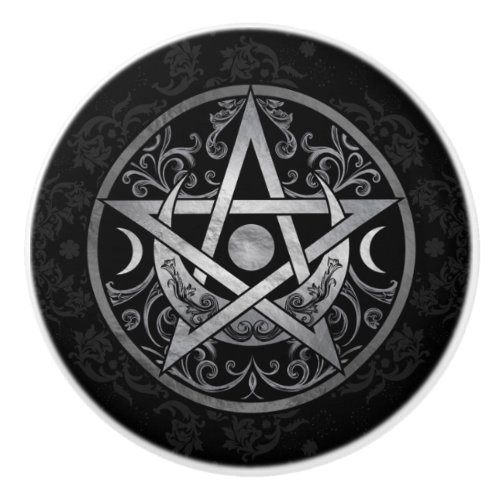 Pentagram Ornament _ Silver and Black Ceramic Knob