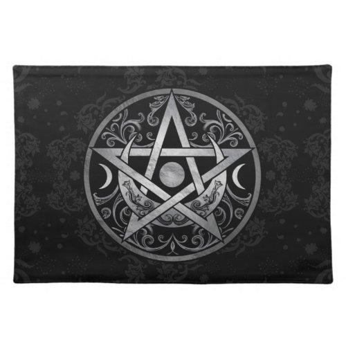 Pentagram Ornament _ Silver and Black Cloth Placemat