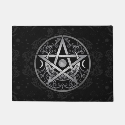 Pentagram Ornament _ Silver and Black Doormat