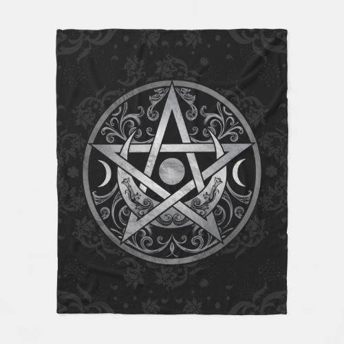 Pentagram Ornament _ Silver and Black Fleece Blanket