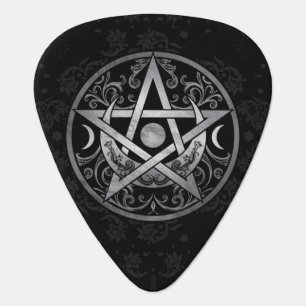 Pentagram Ornament - Silver and Black Guitar Pick