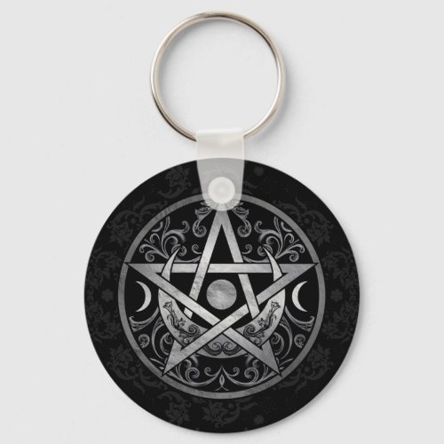 Pentagram Ornament _ Silver and Black Keychain