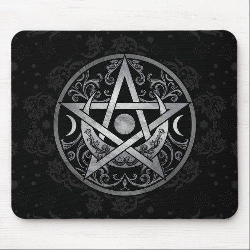 Pentagram Ornament _ Silver and Black Mouse Pad