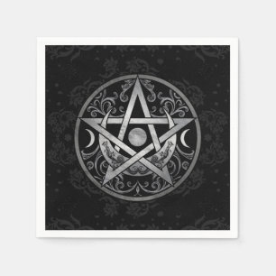 Pentagram Ornament - Silver and Black Napkins