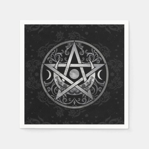 Pentagram Ornament _ Silver and Black Napkins