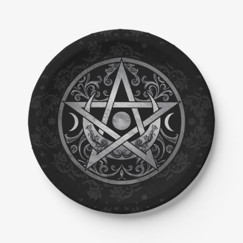 Pentagram Ornament _ Silver and Black Paper Plates