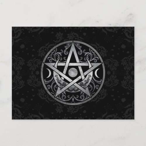 Pentagram Ornament _ Silver and Black Postcard