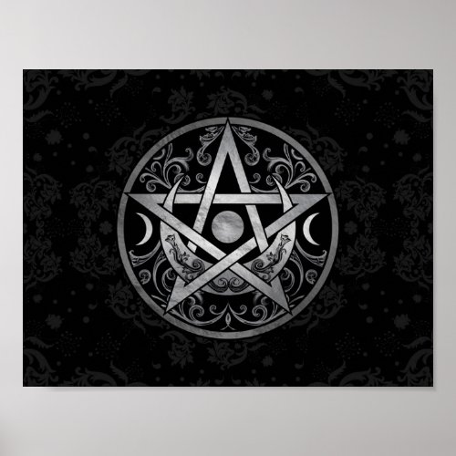 Pentagram Ornament _ Silver and Black Poster
