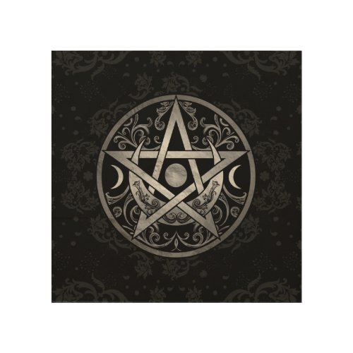 Pentagram Ornament _ Silver and Black Wood Wall Art