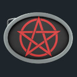 Pentagram Oval Belt Buckle<br><div class="desc">Belt buckle with red pentagram</div>