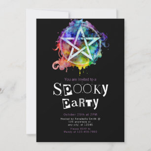 Pentagram Pagan Modern Minimalist Halloween Invitation
