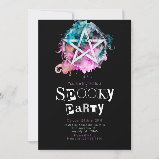 Pentagram Pagan Modern Minimalist Halloween Invitation (Front)