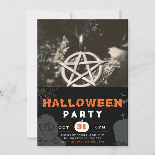 Pentagram Photo Black Halloween Invitation