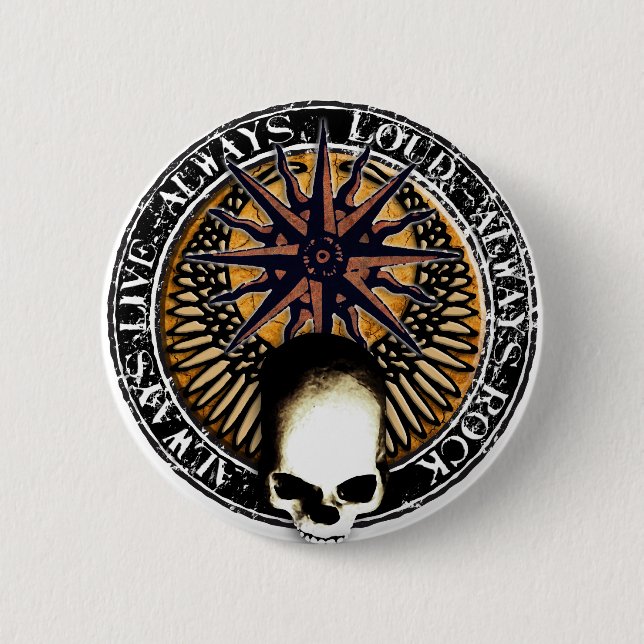 Pentagram Rock and roll skull Pinback Button (Front)