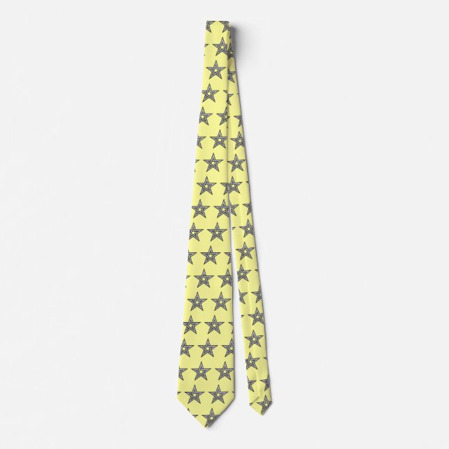 Pentagram Silver Grey on Lt Yellow Neck Tie (Front)