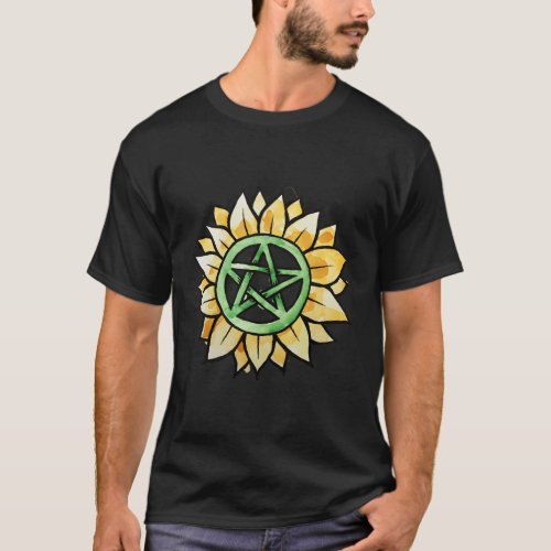 Pentagram Sunflower Pagan And Wiccan T_Shirt
