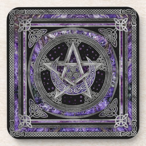 Pentagram Triskelion Amethyst Moon Beverage Coaster