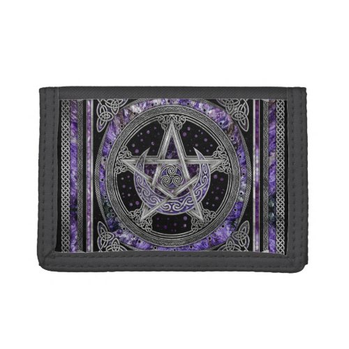 Pentagram Triskelion Amethyst Moon Trifold Wallet