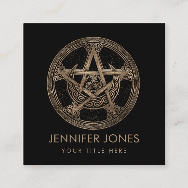 Pentagram Triskelion Moon Ornament Square Business Card (Front)
