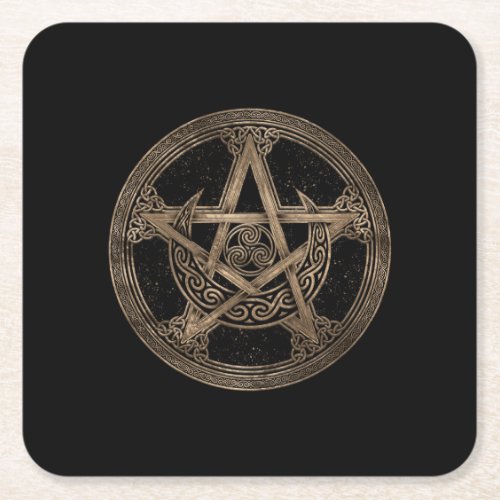 Pentagram Triskelion Moon Ornament Square Paper Coaster