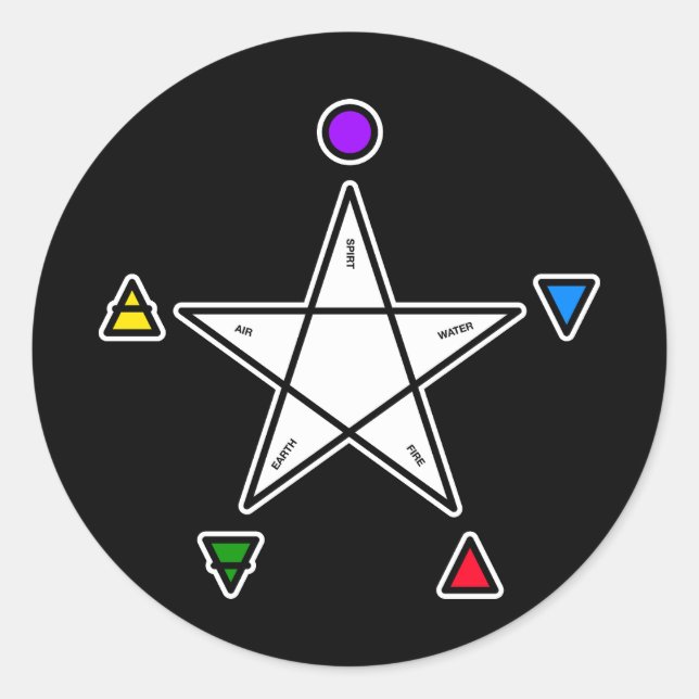 Pentagram with five elements (Wicca) Classic Round Sticker (Front)