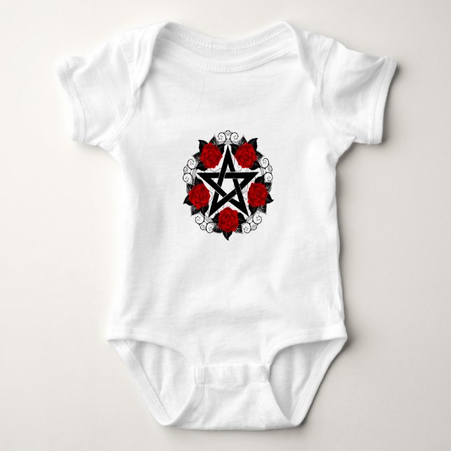 Pentagram with Red Roses Baby Bodysuit (Front)