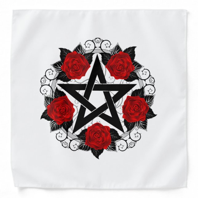 Pentagram with Red Roses Bandana (Front)