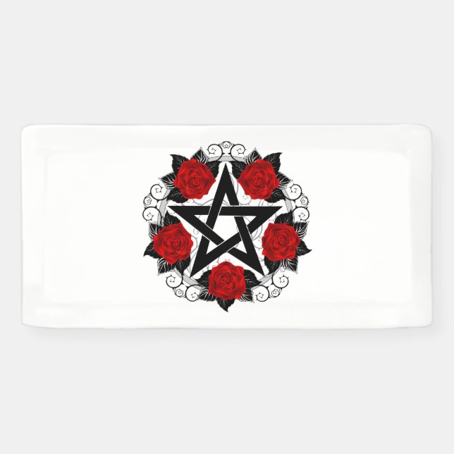 Pentagram with Red Roses Banner (Horizontal)