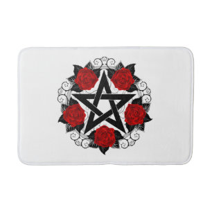 Pentagram with Red Roses Bath Mat