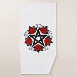 Pentagram with Red Roses Bath Towel